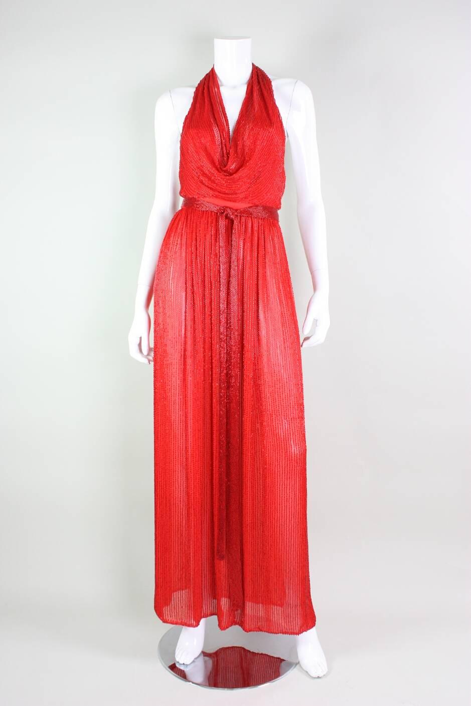 1970's Halston Beaded Halter Gown In Good Condition In Los Angeles, CA