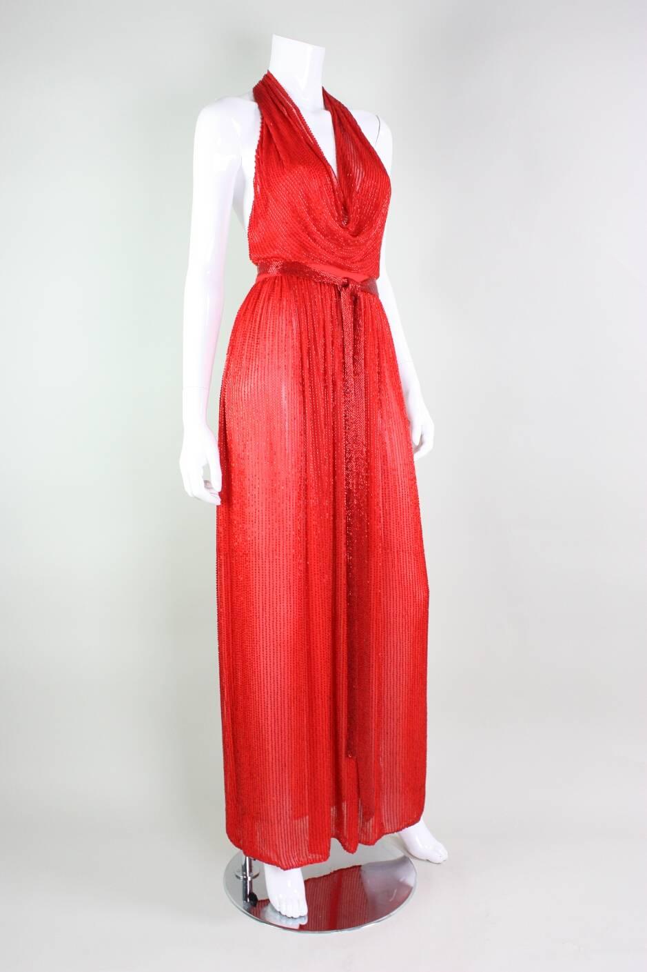 1970's Halston Beaded Halter Gown 2