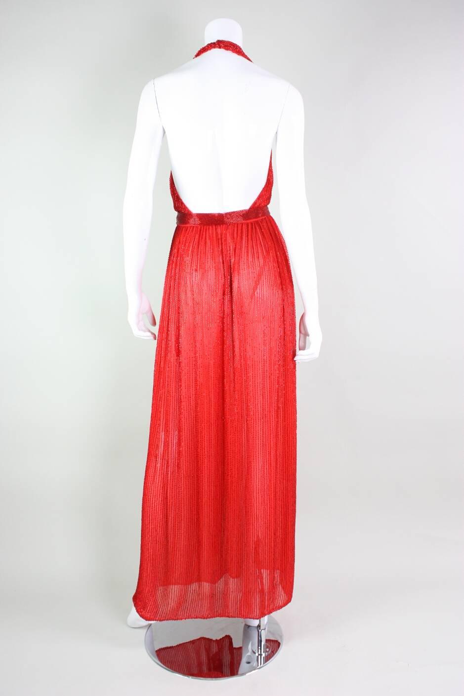 1970's Halston Beaded Halter Gown 1