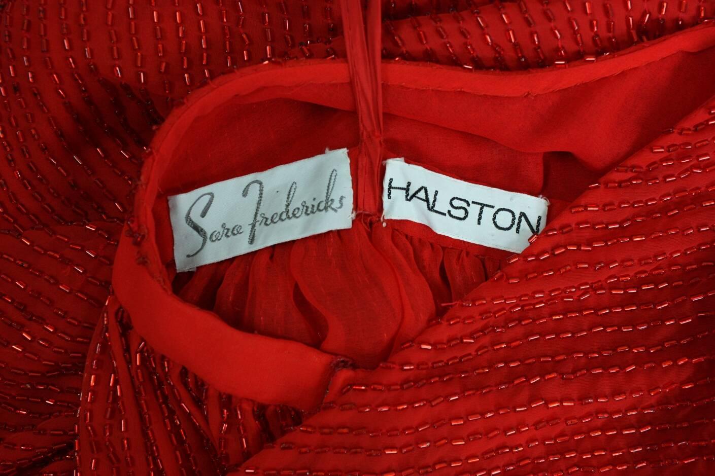 1970's Halston Beaded Halter Gown 6