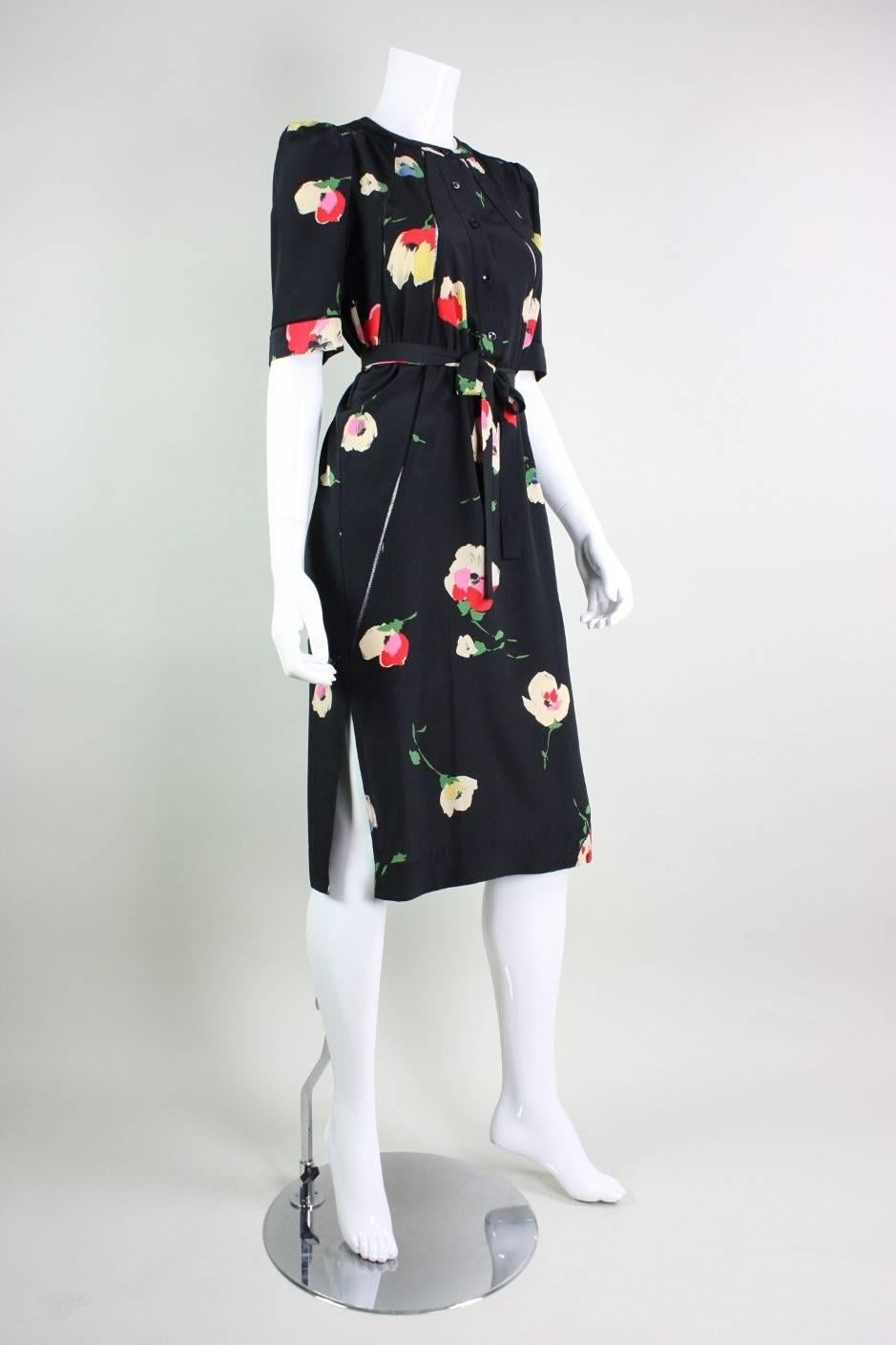Black 1970's Chloe Silk Floral Dress