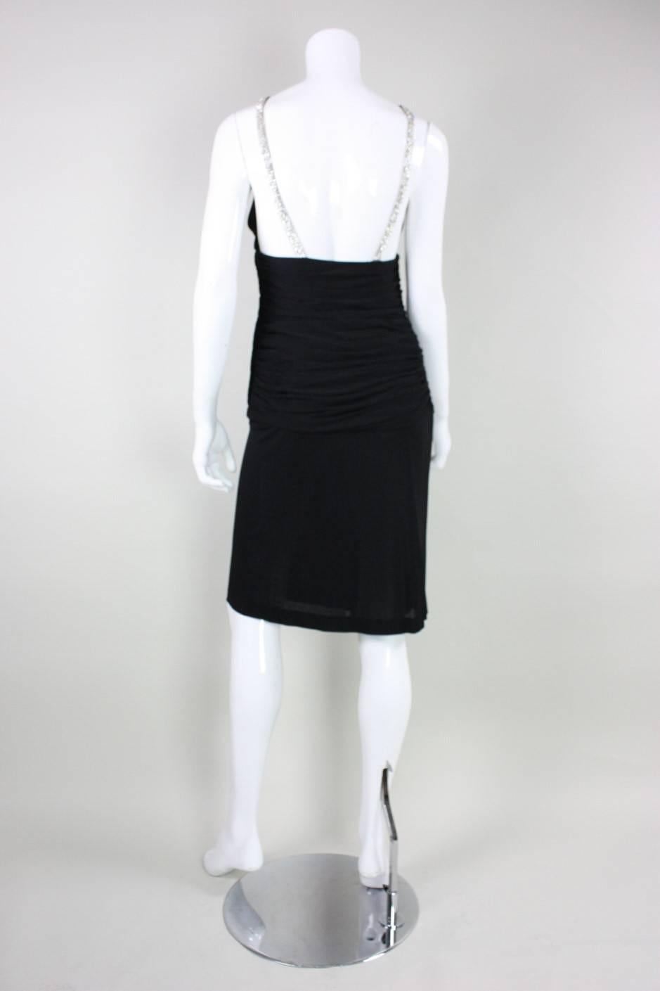 Vicky Tiel Ruched Black Cocktail Dress, 1980s  For Sale 1