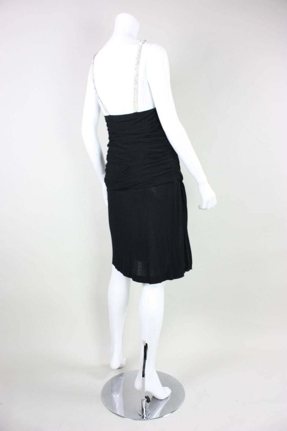 Women's Vicky Tiel Ruched Black Cocktail Dress, 1980s  For Sale