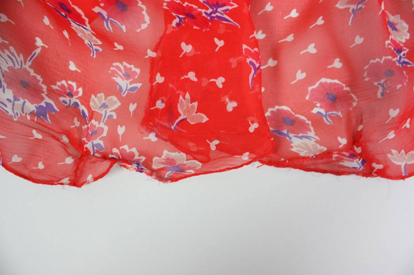 Givenchy Red Floral Silk Chiffon Gown, 1970s For Sale 4