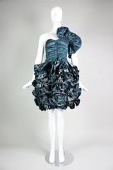 1980's Christian Dior Green Taffeta Ruffled Cocktail Dress