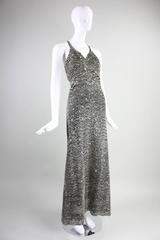 1970's Galanos Black and Silver Beaded Gown