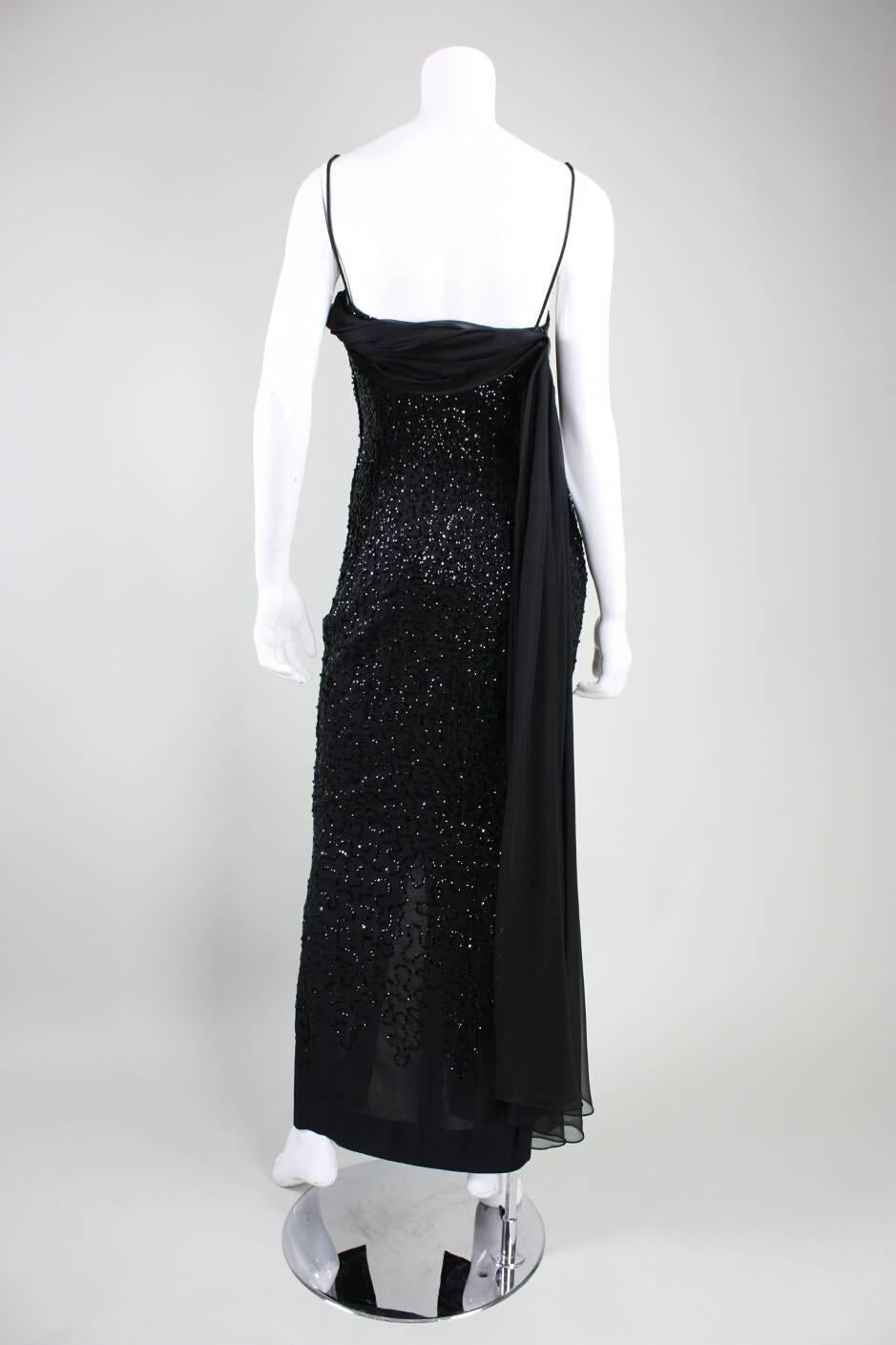 Frank Starr Black Sequined Gown, 1950s  For Sale 2