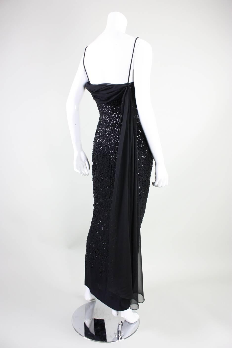 Frank Starr Black Sequined Gown, 1950s  For Sale 1