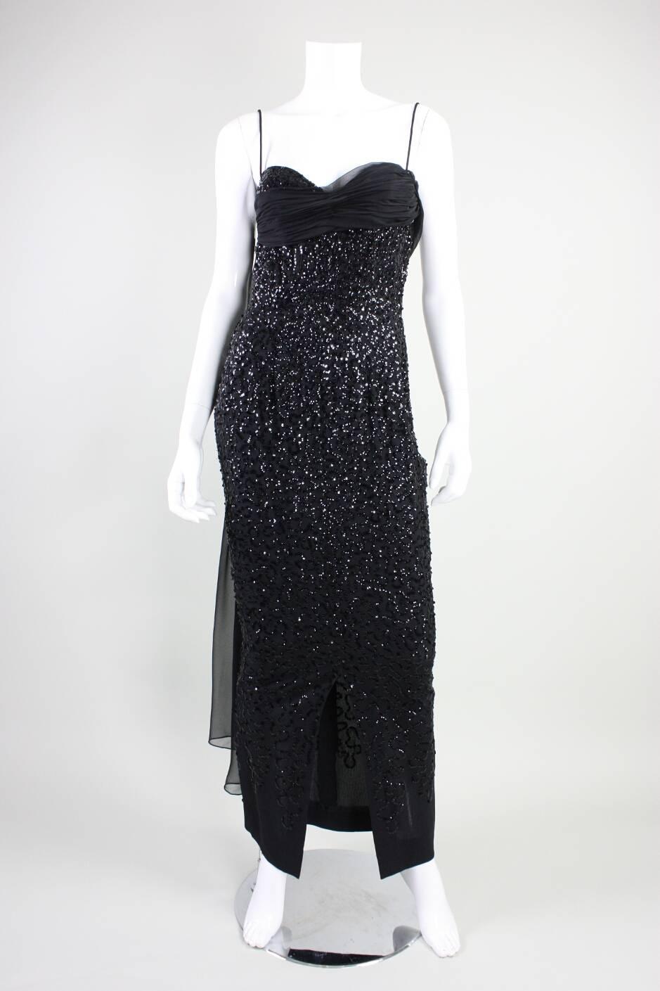 Women's Frank Starr Black Sequined Gown, 1950s  For Sale