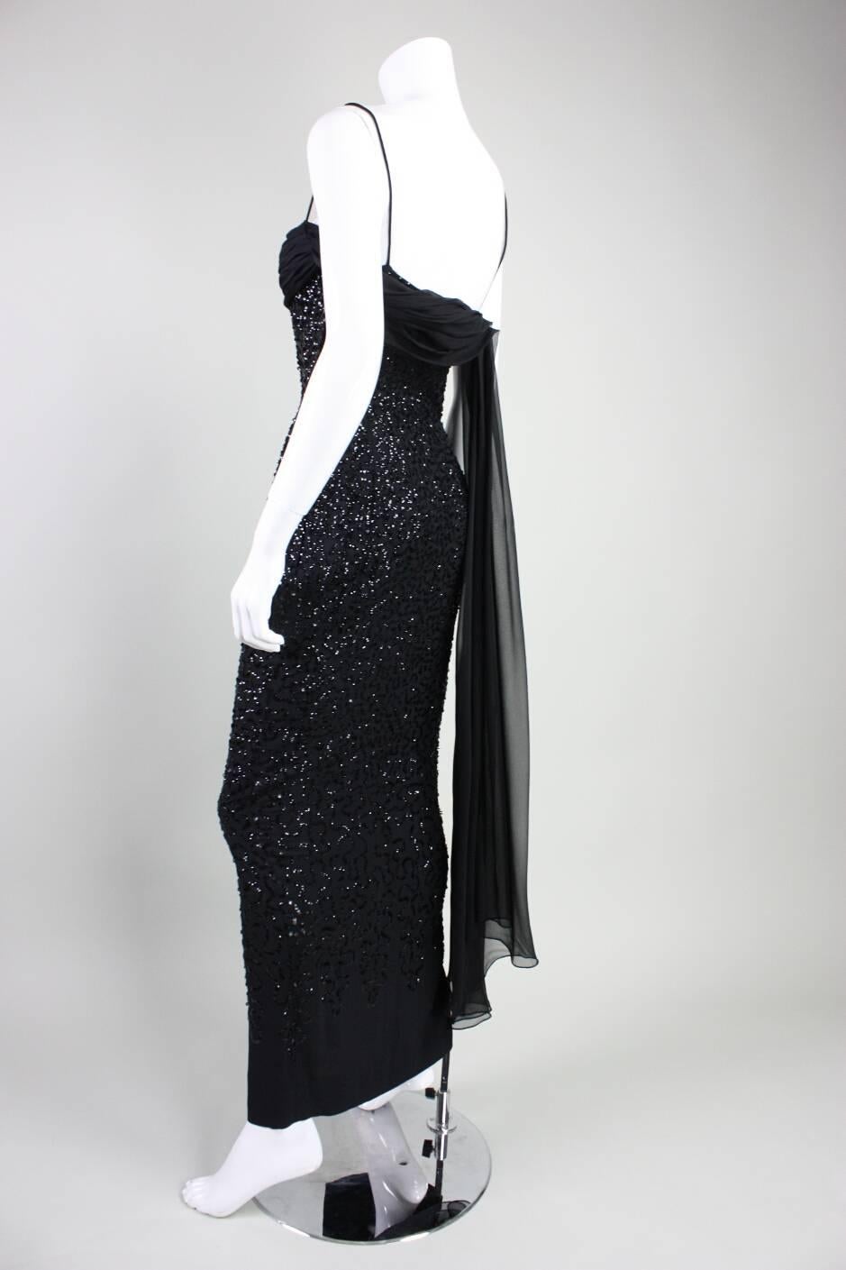 Frank Starr Black Sequined Gown, 1950s  For Sale 3