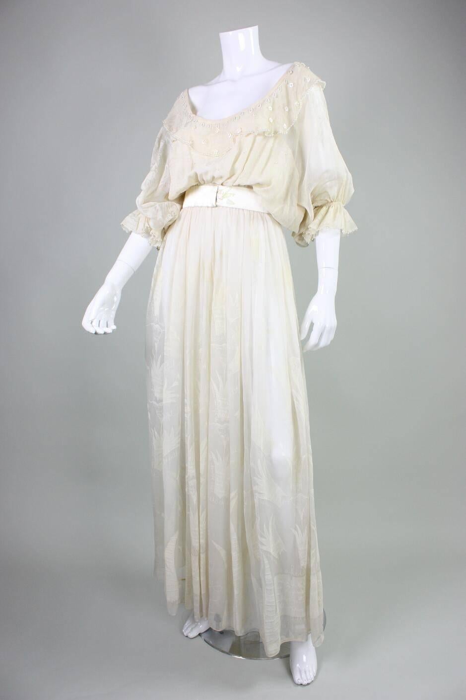 1970's Zandra Rhodes Field of Lilies Chiffon Gown In Excellent Condition For Sale In Los Angeles, CA