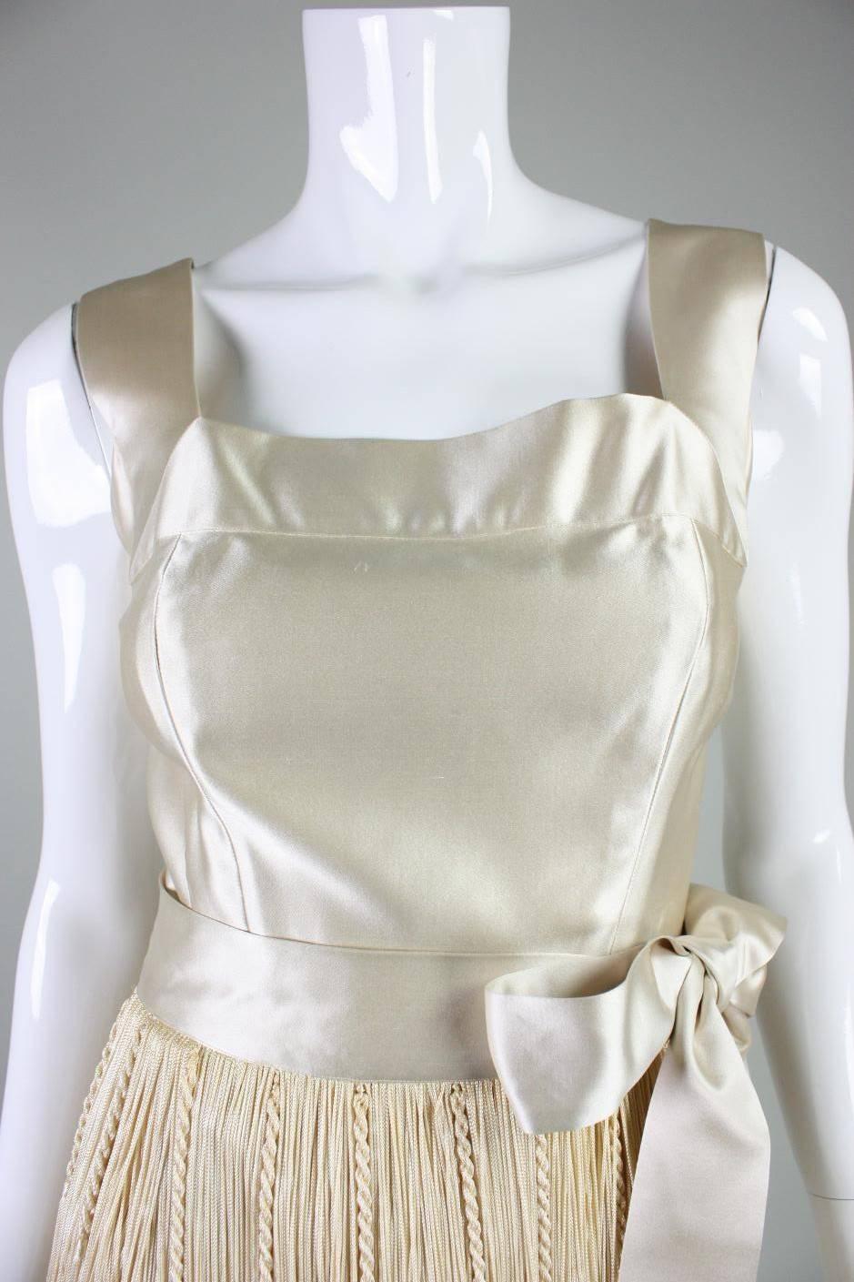 1950's Ben Reig Cocktail Dress with Fringed Hem In Excellent Condition For Sale In Los Angeles, CA