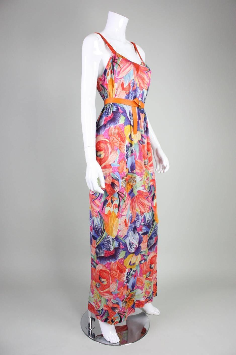 Brown 1970's Missoni Silk Jersey Floral Gown For Sale