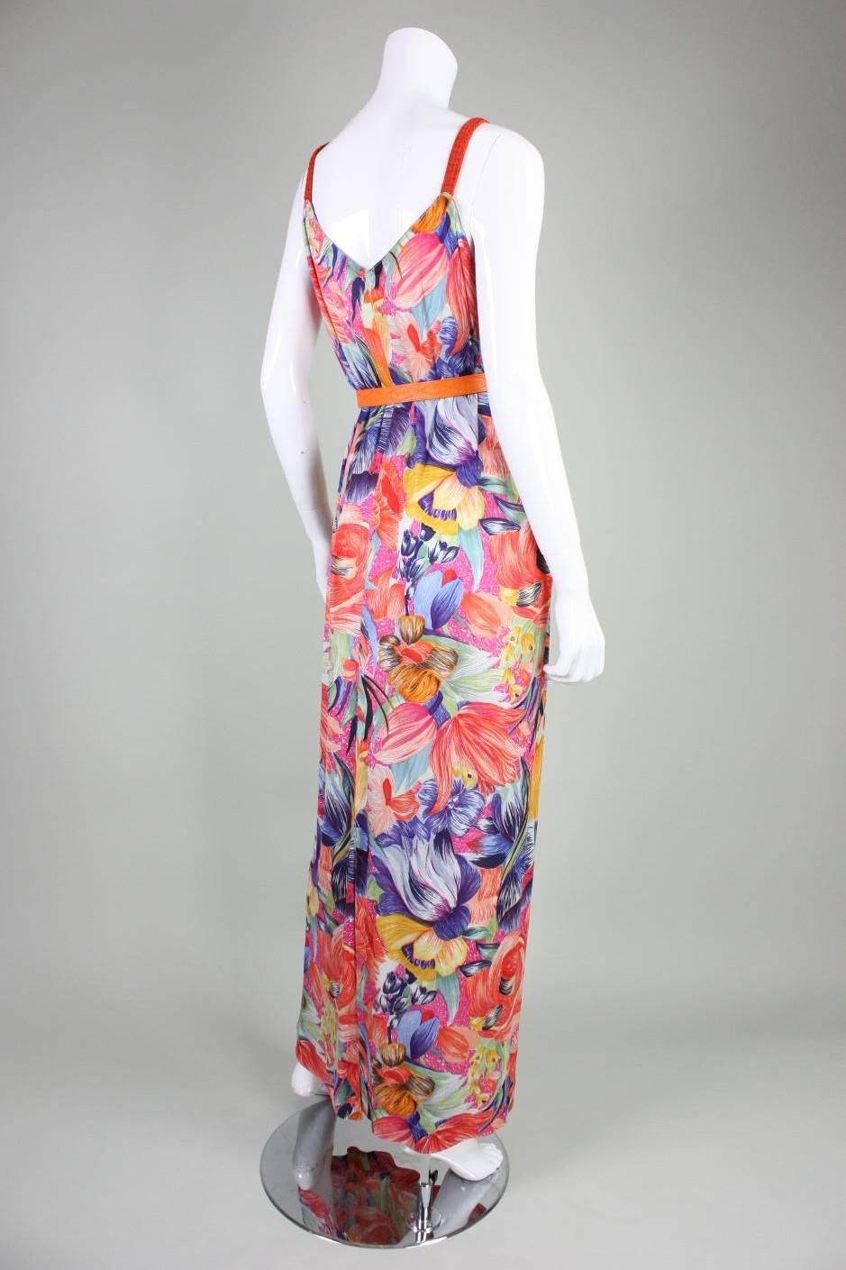 1970's Missoni Silk Jersey Floral Gown In Excellent Condition For Sale In Los Angeles, CA