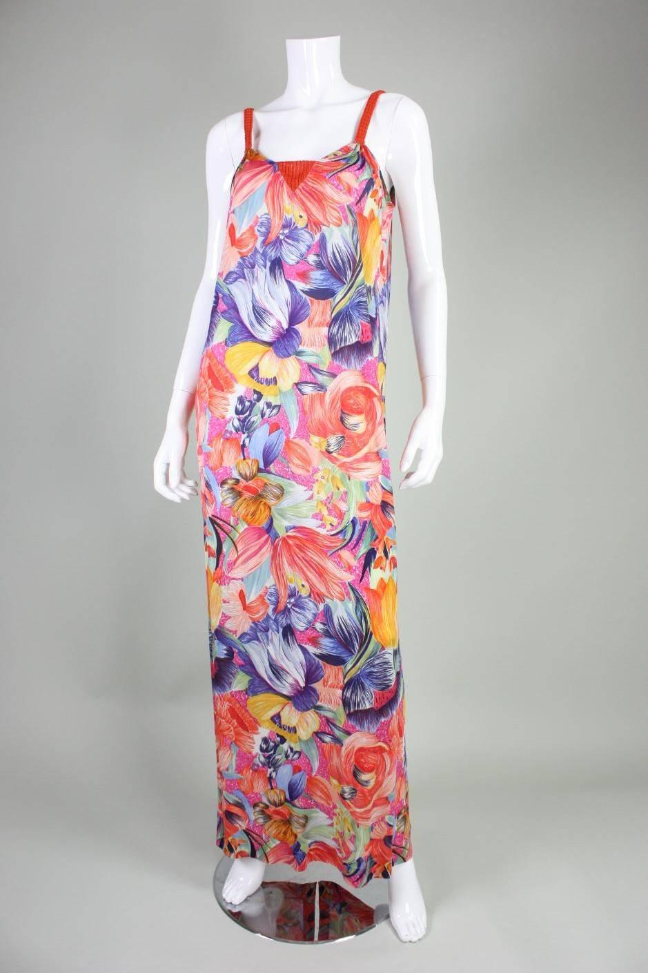 1970's Missoni Silk Jersey Floral Gown For Sale 2