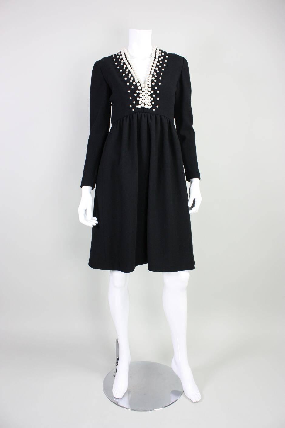 Black Donald Brooks Cocktail Dress with Pearl Detailing, 1960s 