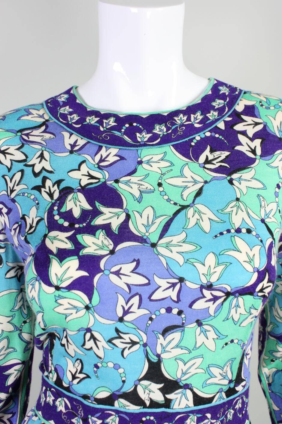 1970's Pucci Cashmere Blend Printed Dress For Sale 2