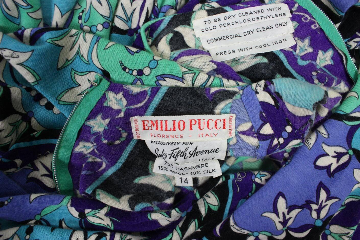 1970's Pucci Cashmere Blend Printed Dress For Sale 4