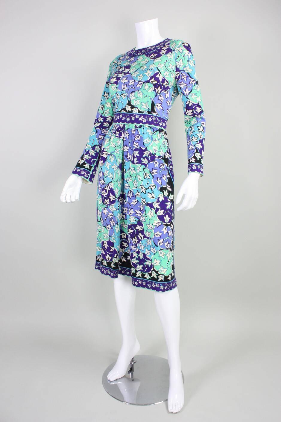 1970's Pucci Cashmere Blend Printed Dress In Excellent Condition For Sale In Los Angeles, CA
