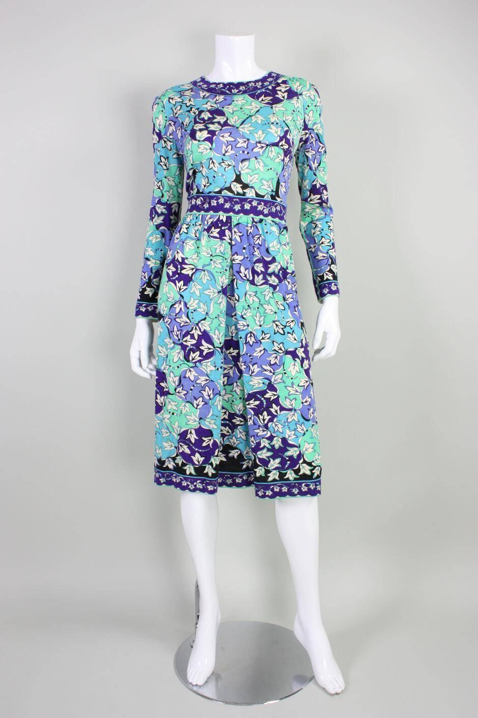 Blue 1970's Pucci Cashmere Blend Printed Dress For Sale