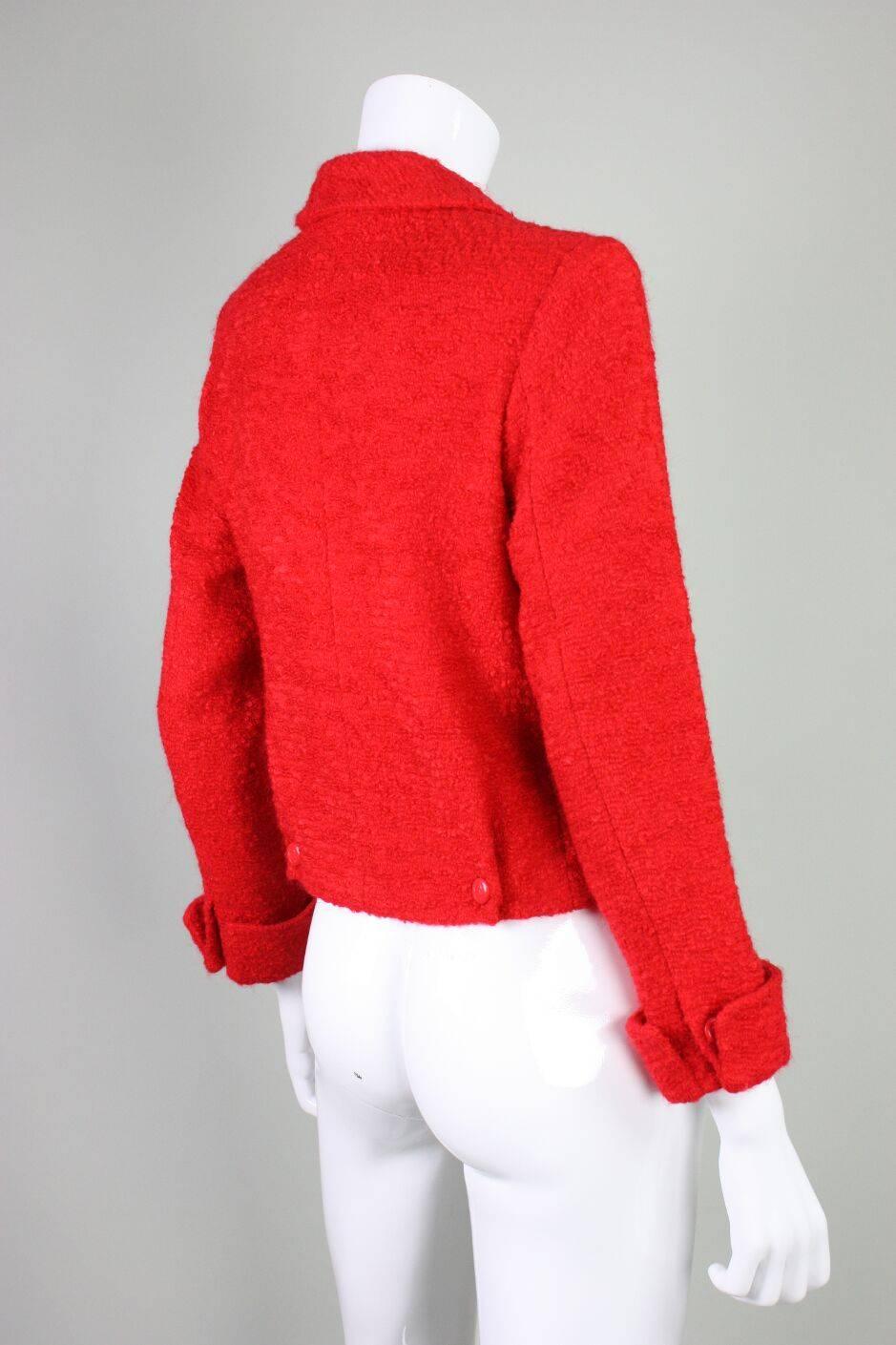 1990's Chanel Red Bouclé Jacket In Excellent Condition In Los Angeles, CA