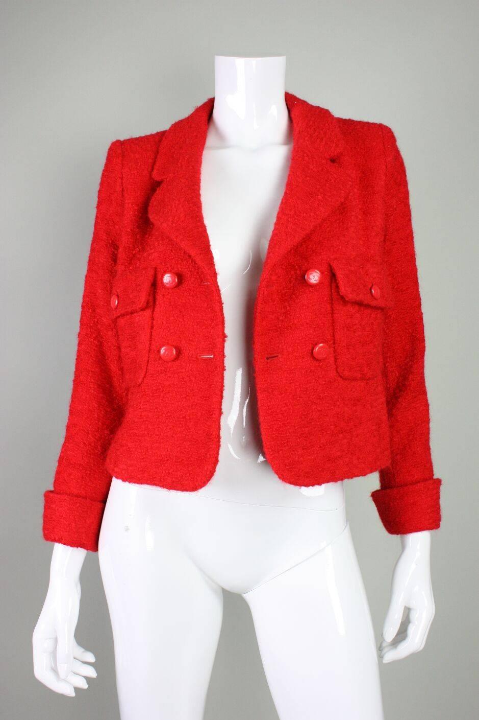 1990's Chanel Red Bouclé Jacket 1