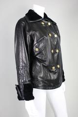 1990's Versace Leather Jacket with Shearling Collar & Cuffs