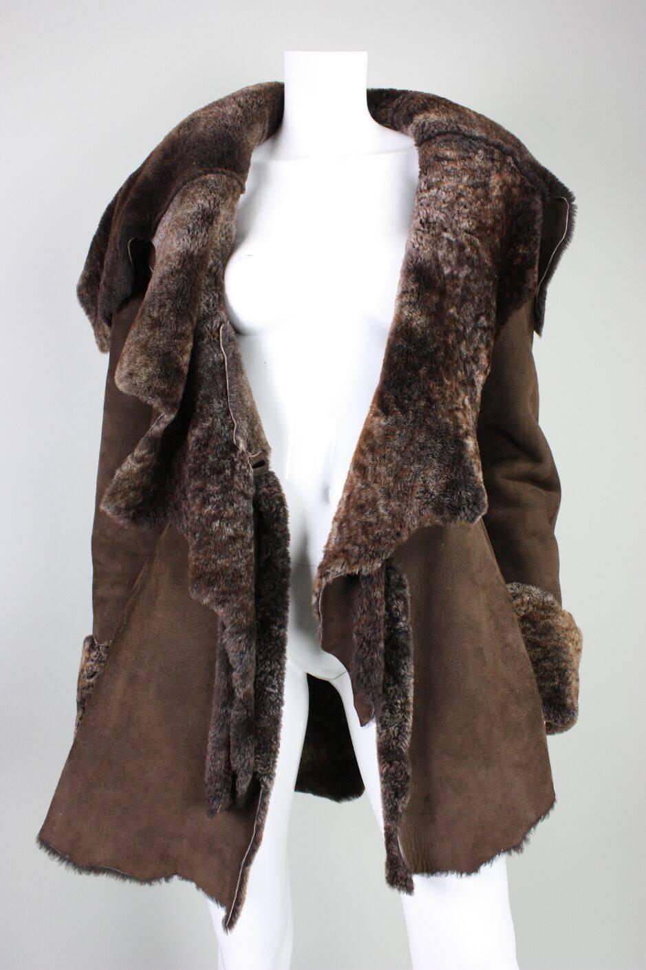 1980's Roberto Cavalli Suede Shearling Coat For Sale 1