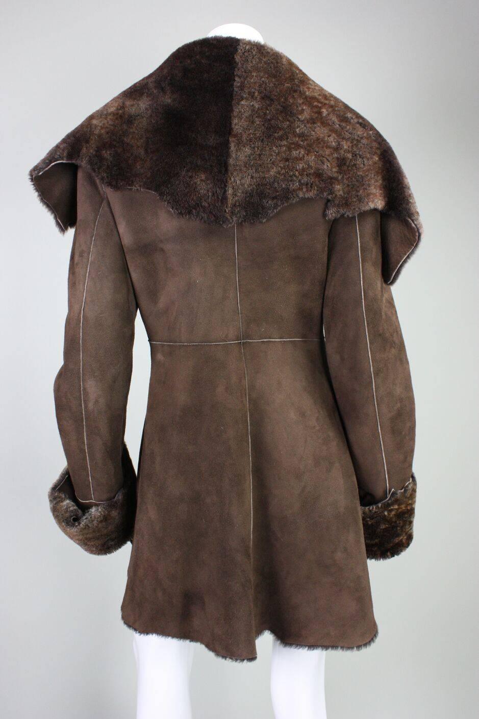 1980's Roberto Cavalli Suede Shearling Coat In Excellent Condition For Sale In Los Angeles, CA