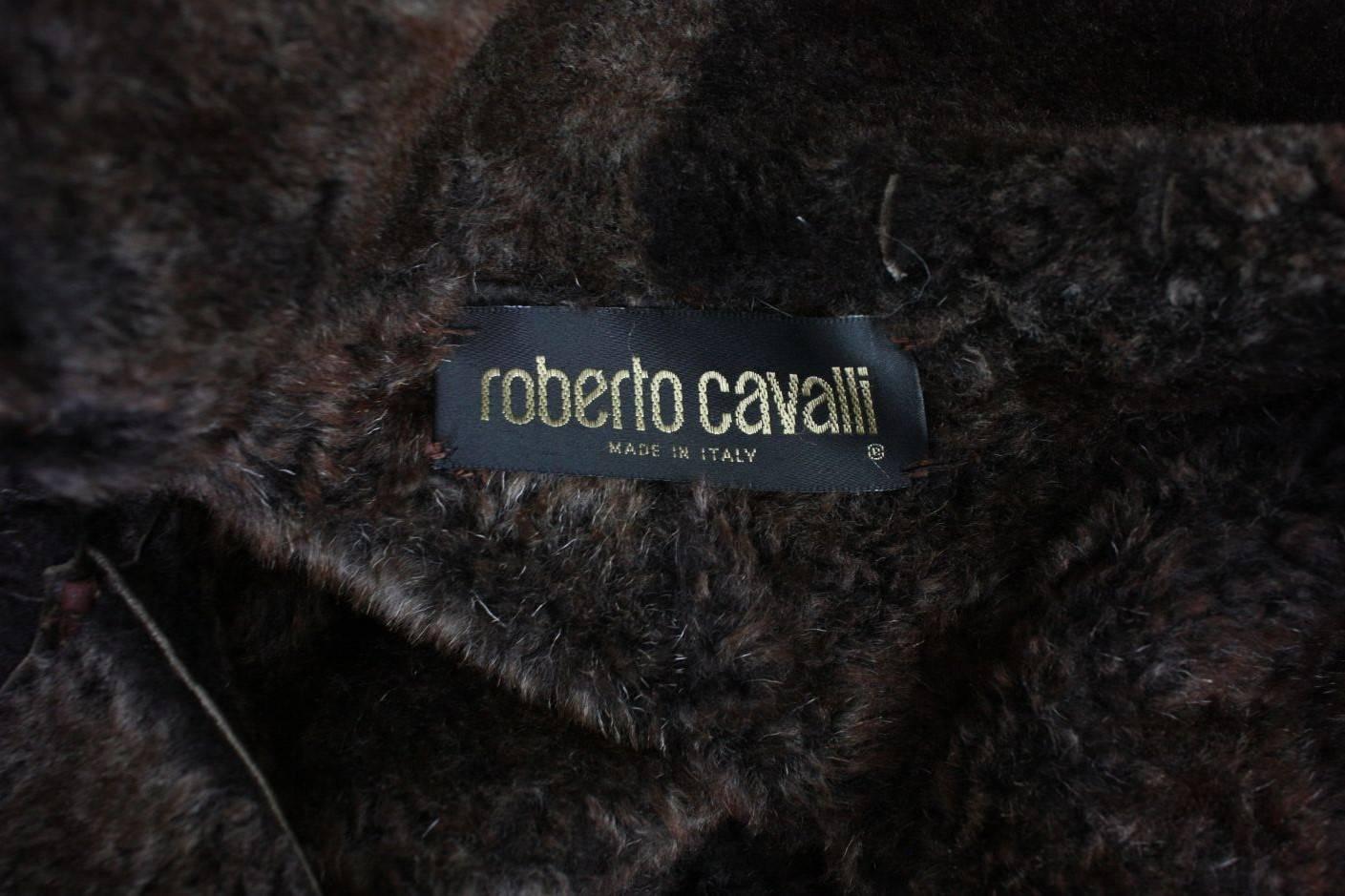 1980's Roberto Cavalli Suede Shearling Coat For Sale 4