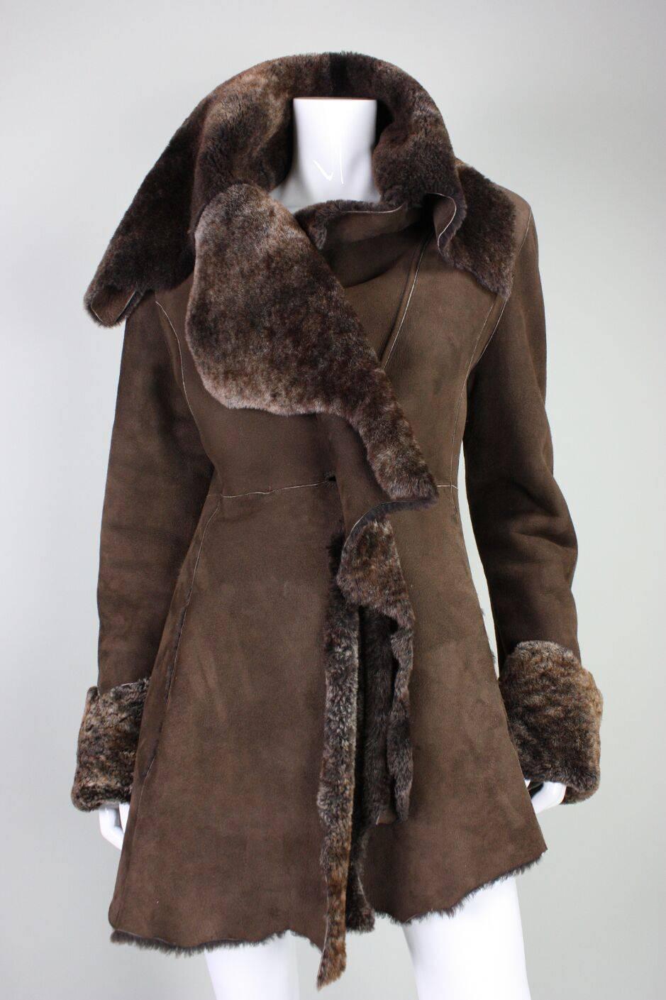Women's 1980's Roberto Cavalli Suede Shearling Coat For Sale
