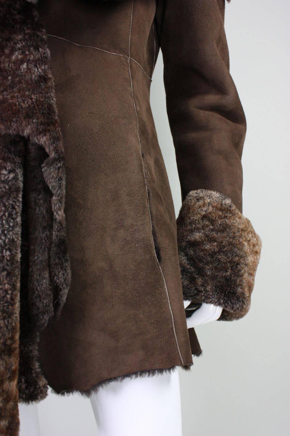 1980's Roberto Cavalli Suede Shearling Coat For Sale 2