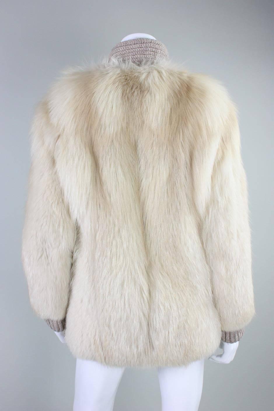 Beige 1980's Edwards-Lowell Fox Fur Sweater Jacket