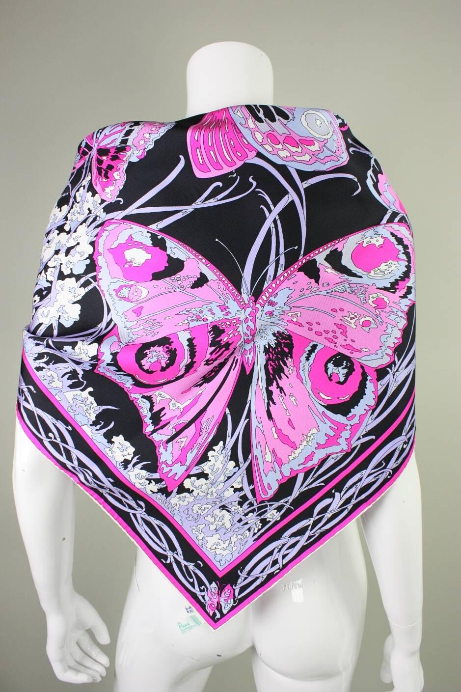 Purple 1970’s Emilio Pucci Silk Scarf with Butterfly Print For Sale