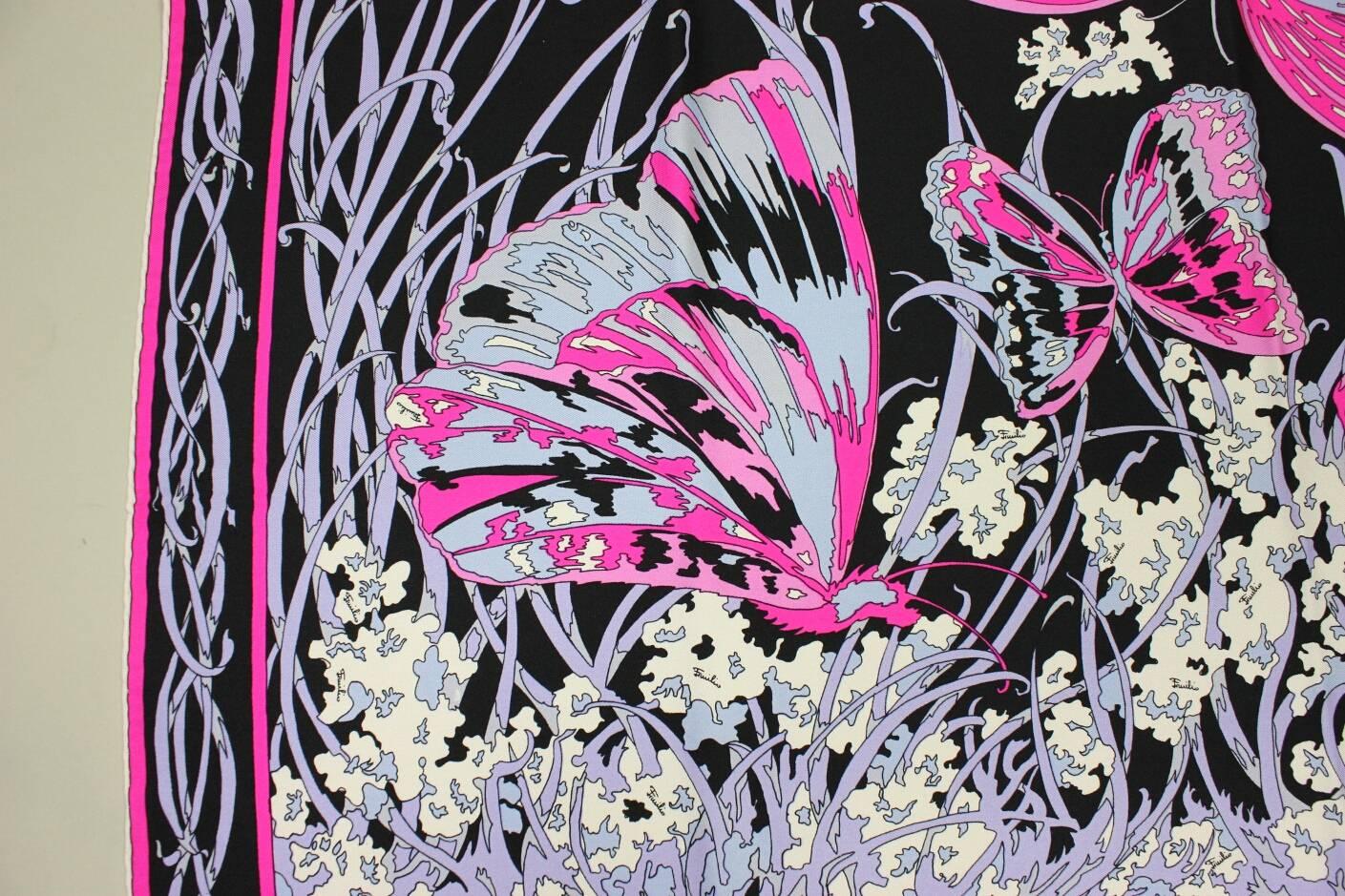 1970’s Emilio Pucci Silk Scarf with Butterfly Print In Excellent Condition For Sale In Los Angeles, CA