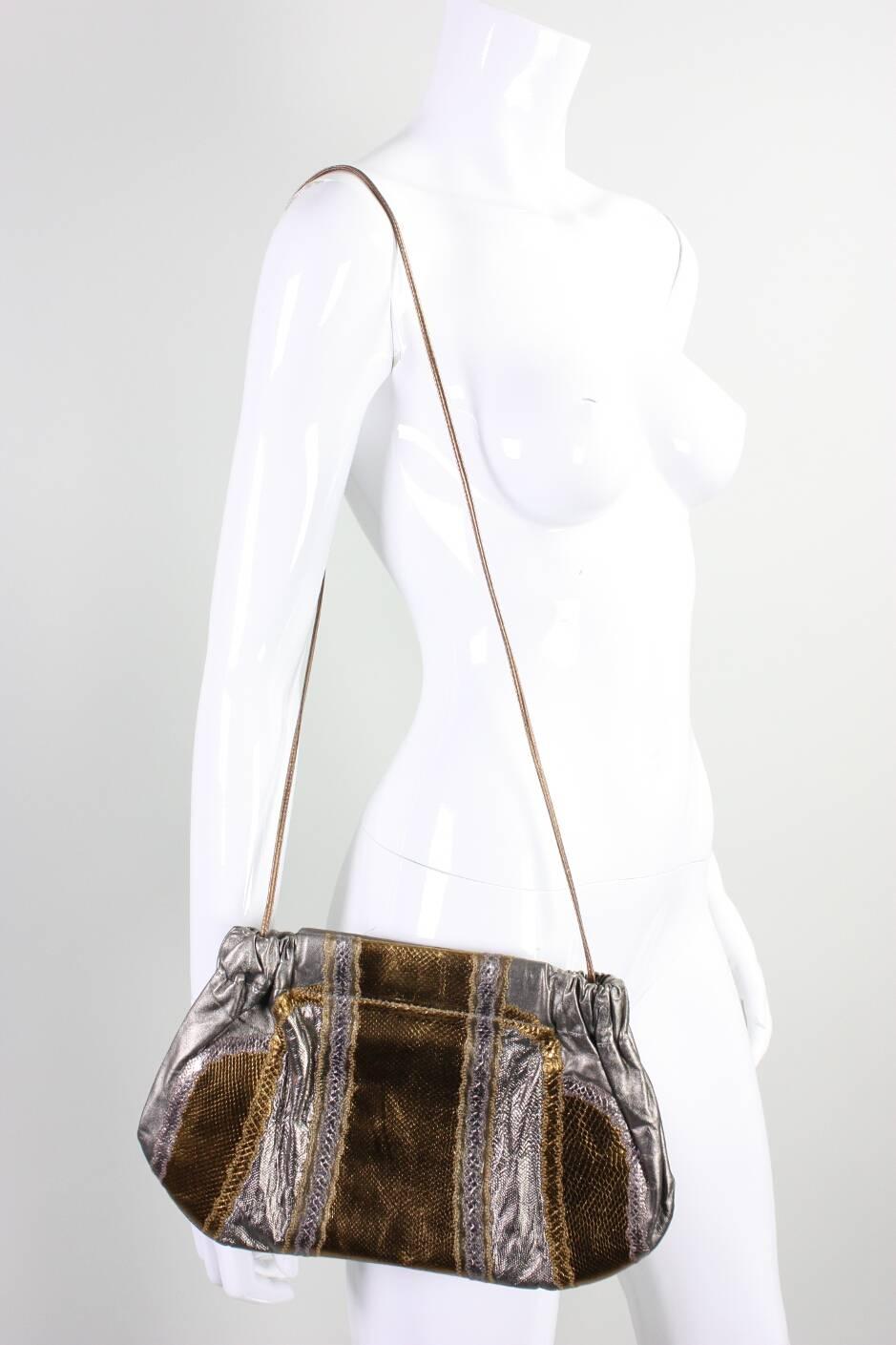 1980's Carlos Falchi Metallic Handbag In Excellent Condition For Sale In Los Angeles, CA