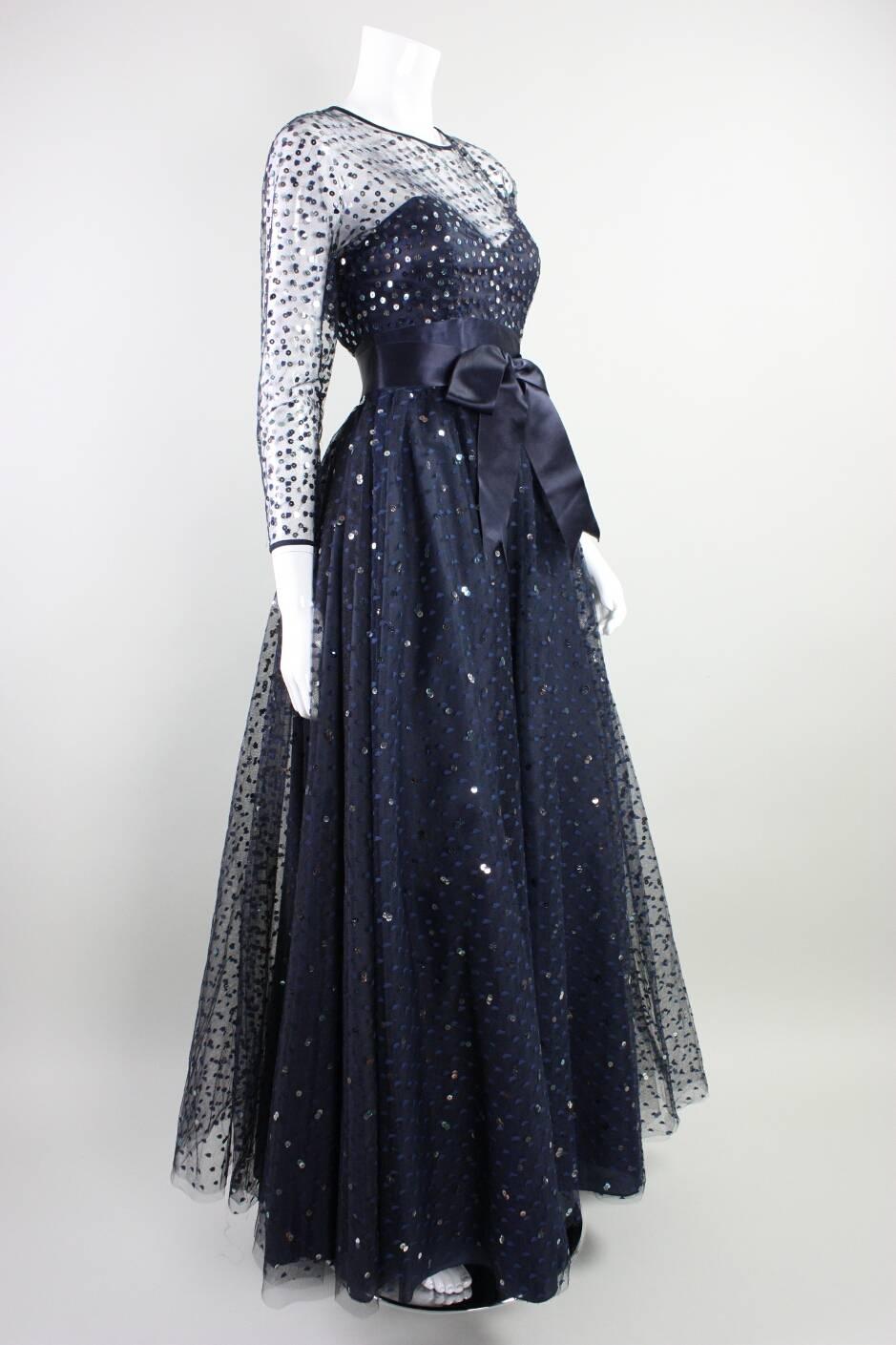 Black 1980's Victor Costa Navy Tulle Ballgown For Sale