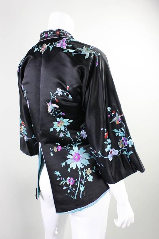 Black 1930's Chinese Silk Jacket with Hand Embroidery For Sale