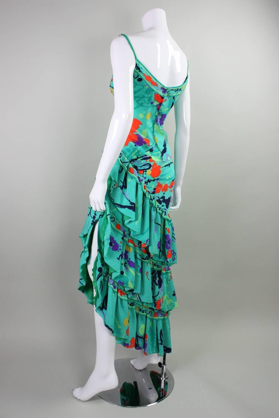 Women's 1980's Leonard Silk Gown with Ruffled Skirt For Sale