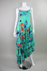 1980's Leonard Silk Gown with Ruffled Skirt