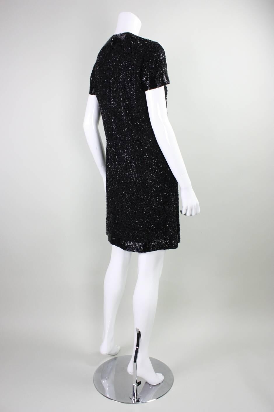 Women's 1960's Larry Aldrich Black Beaded Cocktail Dress For Sale