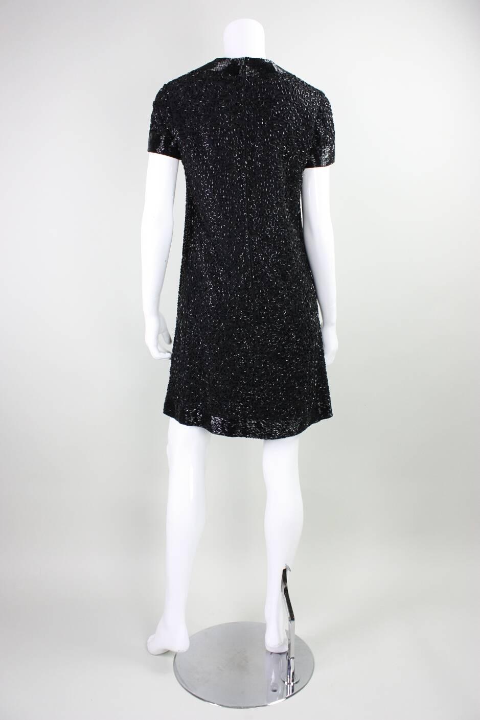 1960's Larry Aldrich Black Beaded Cocktail Dress For Sale 1