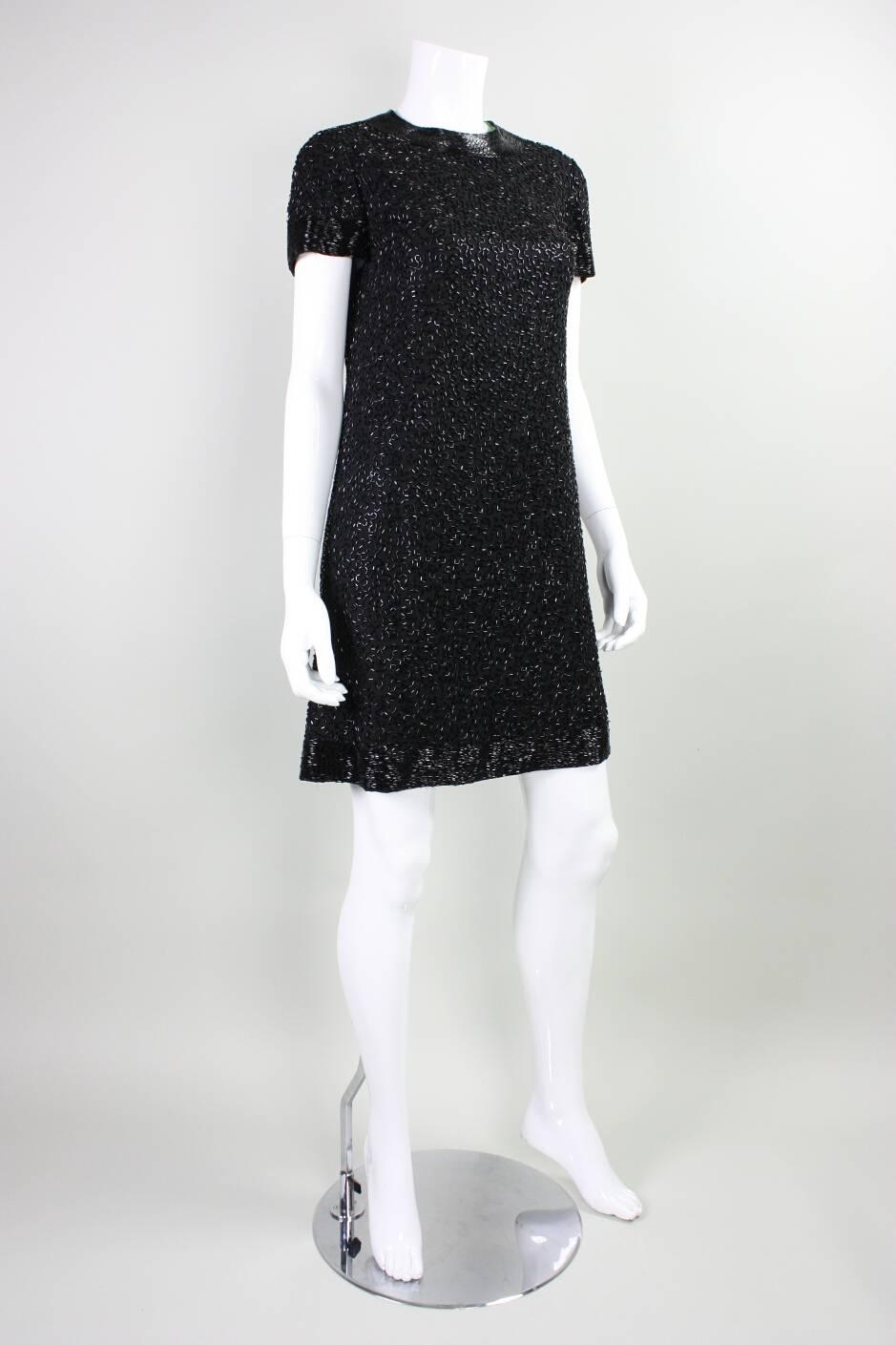 1960's Larry Aldrich Black Beaded Cocktail Dress In Excellent Condition For Sale In Los Angeles, CA