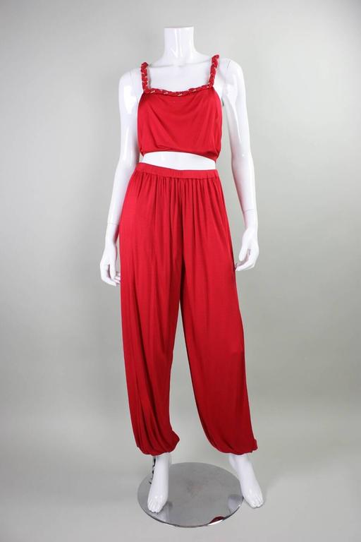 1970's Holly's Harp Red Matte Jersey Ensemble For Sale 2