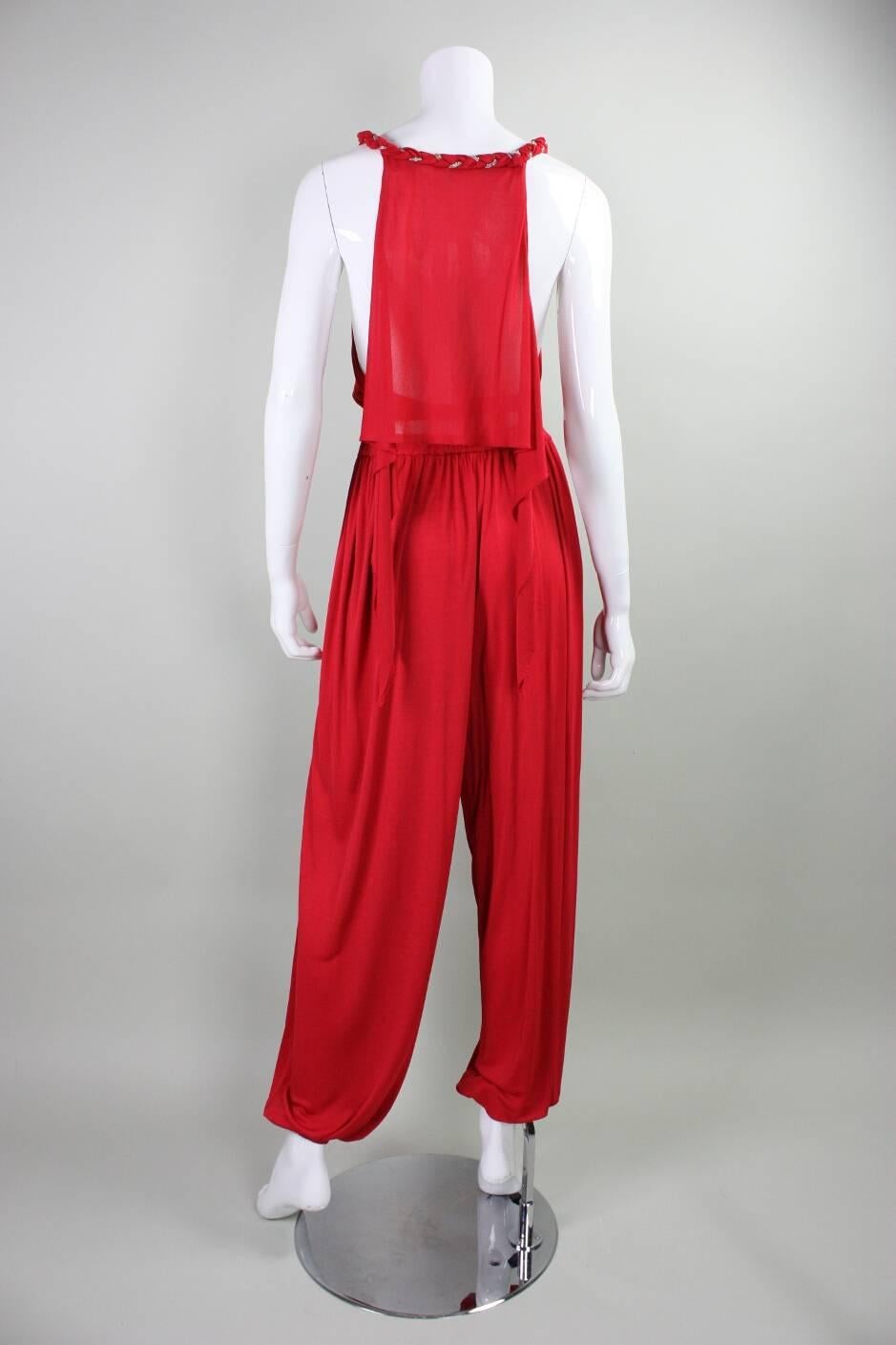 1970's Holly's Harp Red Matte Jersey Ensemble For Sale 3