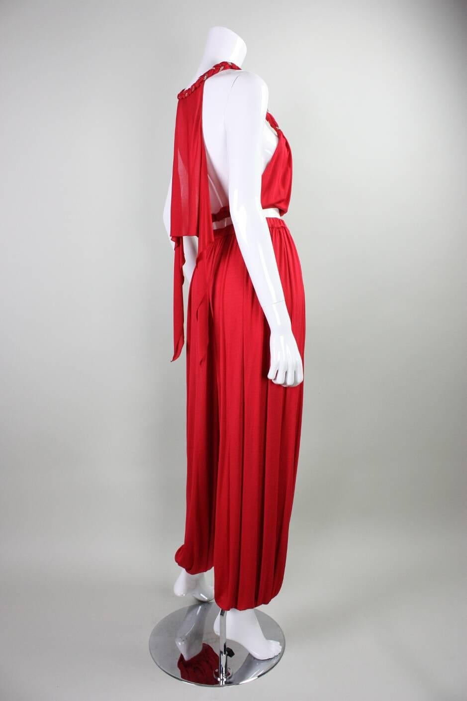 1970's Holly's Harp Red Matte Jersey Ensemble For Sale 1