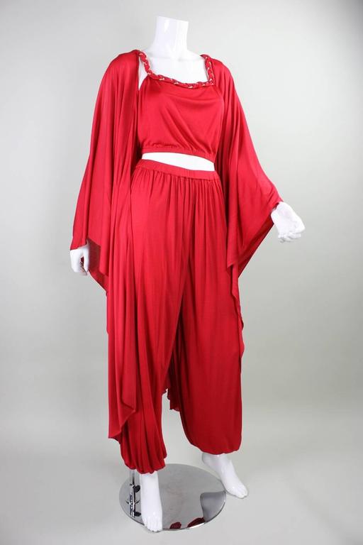 1970's Holly's Harp Red Matte Jersey Ensemble In Excellent Condition For Sale In Los Angeles, CA
