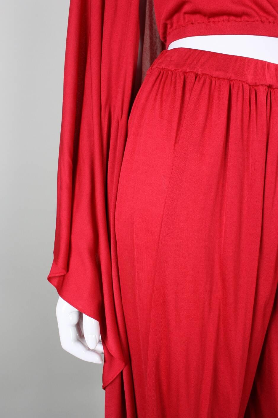 1970's Holly's Harp Red Matte Jersey Ensemble For Sale 5