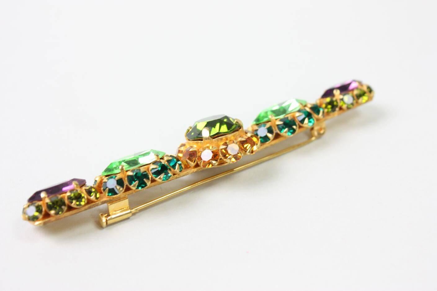 Dominique Aurientis Faceted Glass & Rhinestone Brooch In Excellent Condition For Sale In Los Angeles, CA