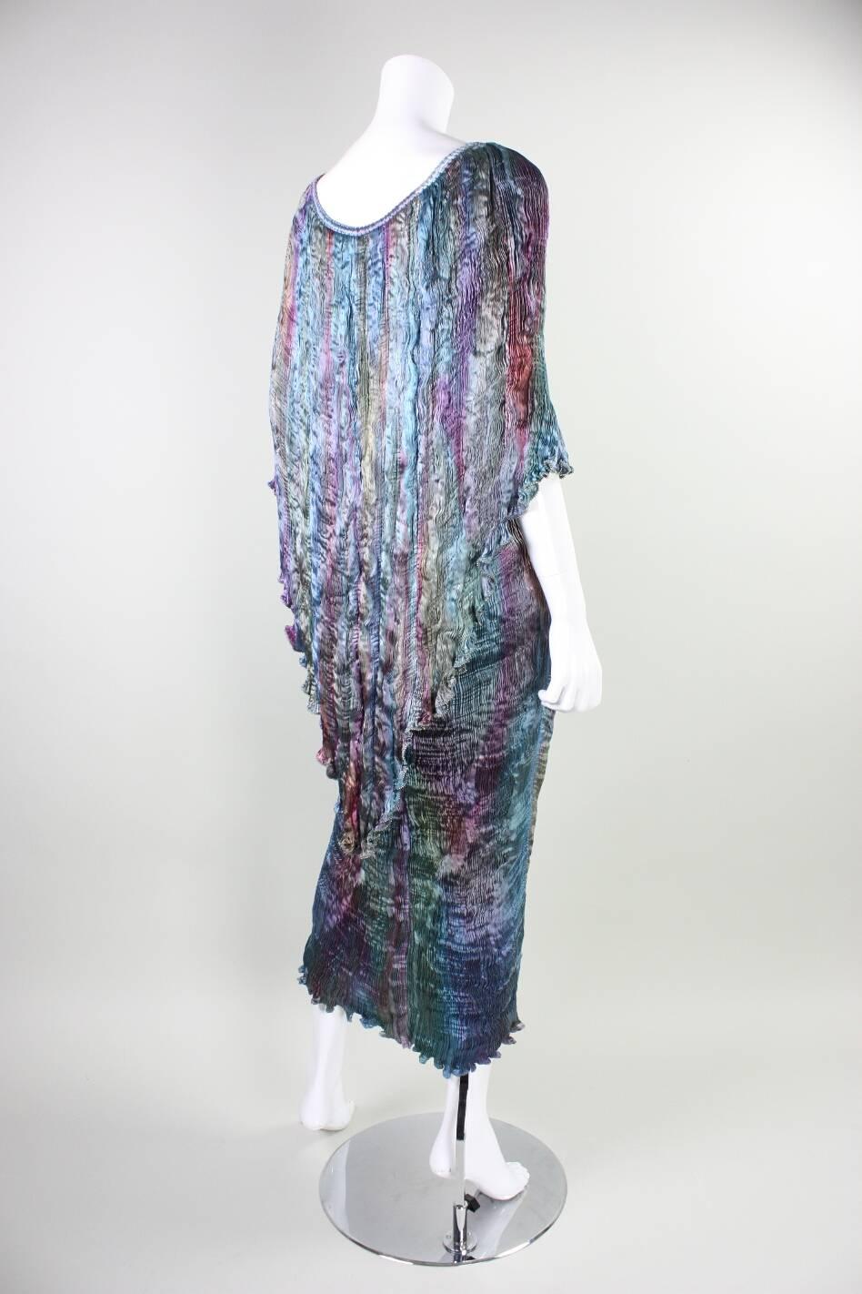 Patricia Lester Pleated Silk Dress with Attached Cape In Excellent Condition In Los Angeles, CA